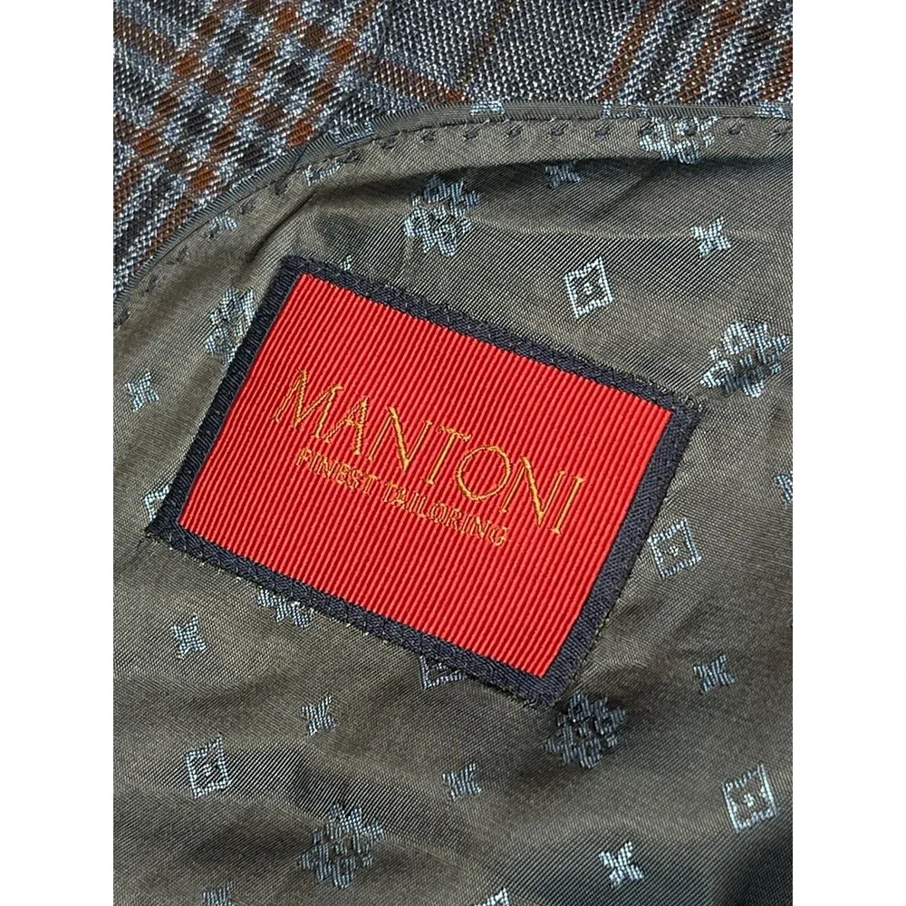 Mantoni Blazer Men 40R Super fine Vergin Wool Jacket Blue Red Plaid Sport Coat‎